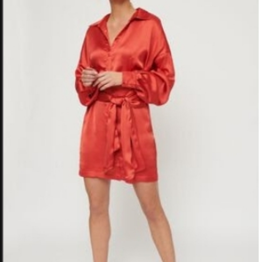 Dynamite Elie Tie Front Satin Dress, XS, Cranberry Red